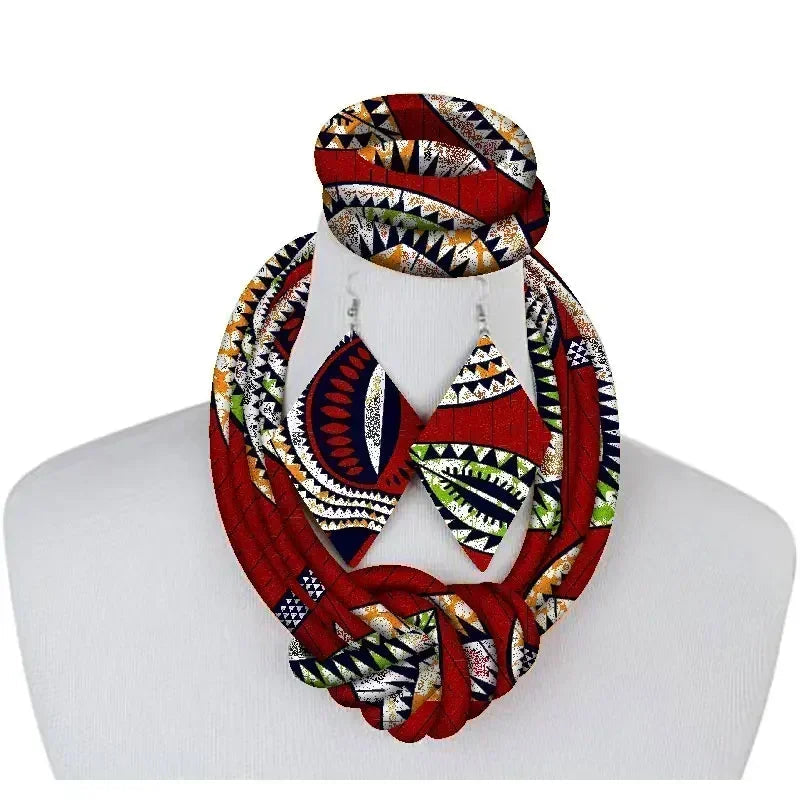 3-Piece African Print Ankara Fabric Jewelry Set – Necklace, Bracelet & Earrings Vanity Glam