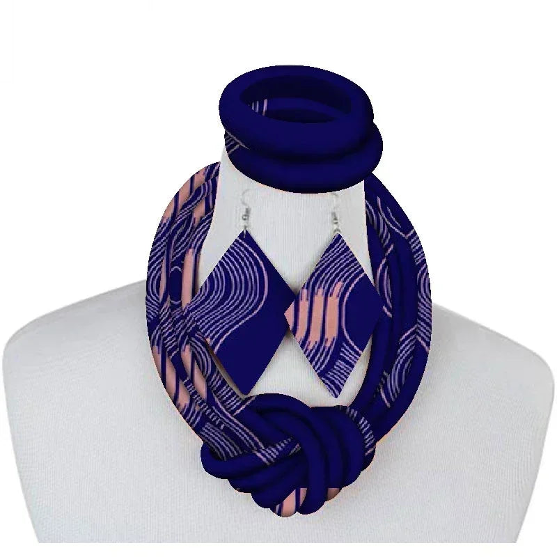 3-Piece African Print Ankara Fabric Jewelry Set – Necklace, Bracelet & Earrings Vanity Glam