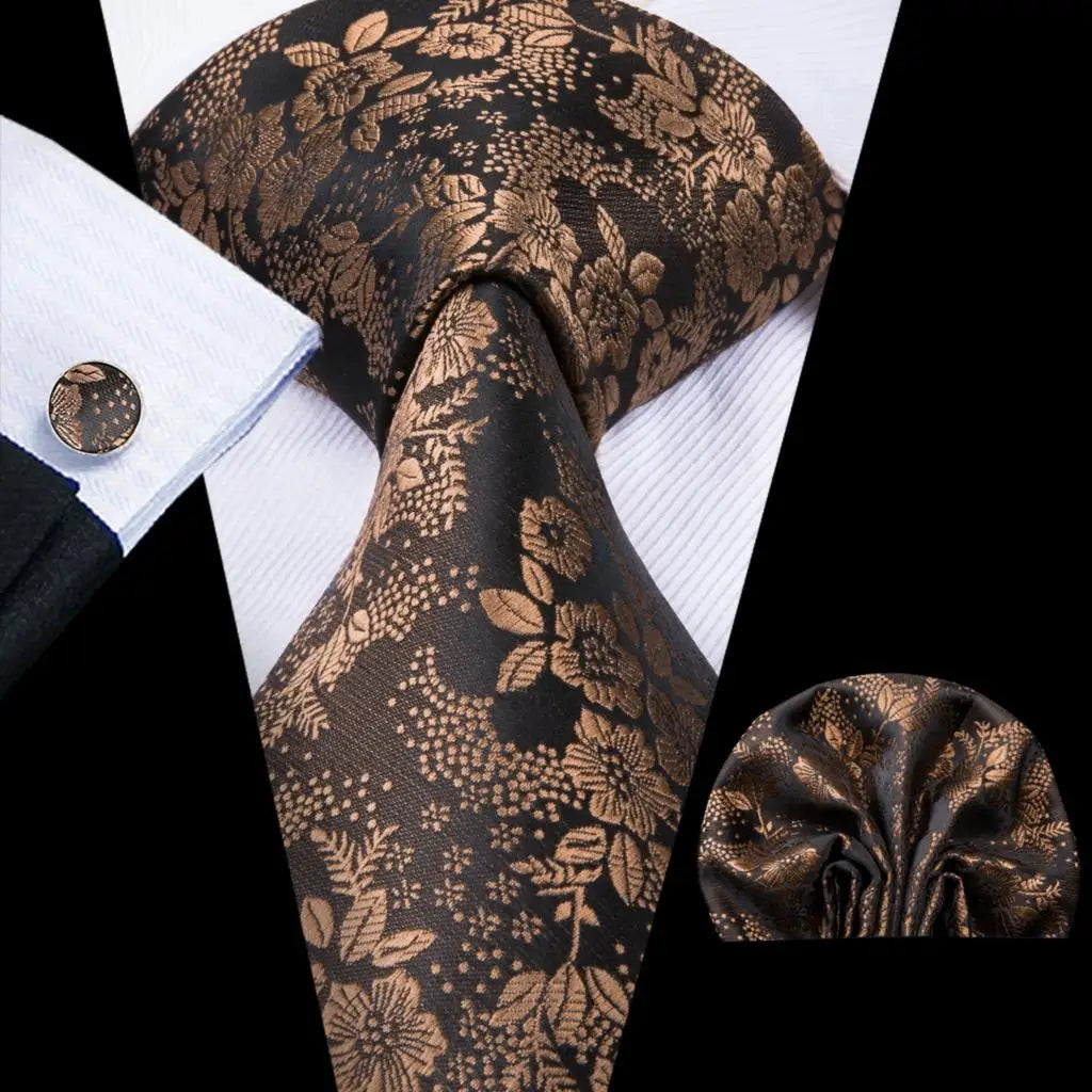 Timeless Fashion – Black Gold Paisley Striped Tie with Accessories 8