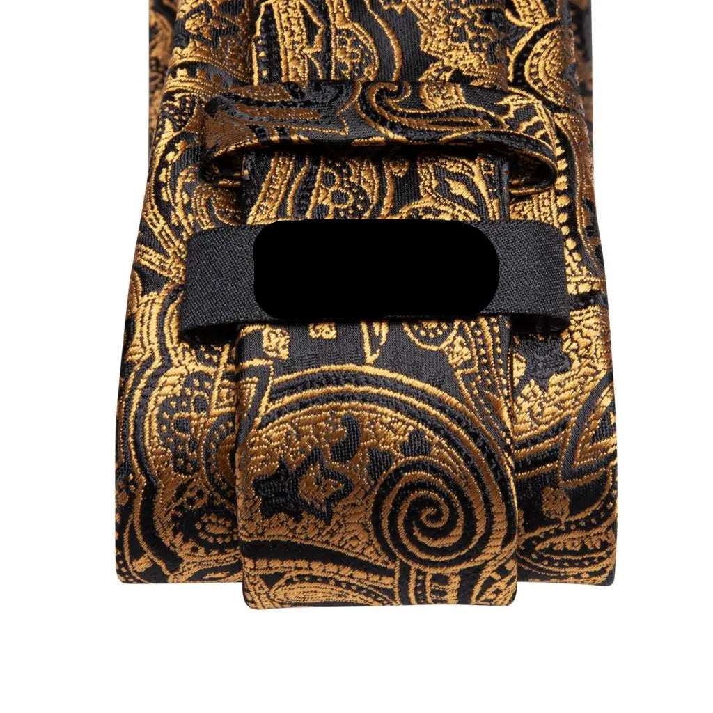 Timeless Fashion – Black Gold Paisley Striped Tie with Accessories c