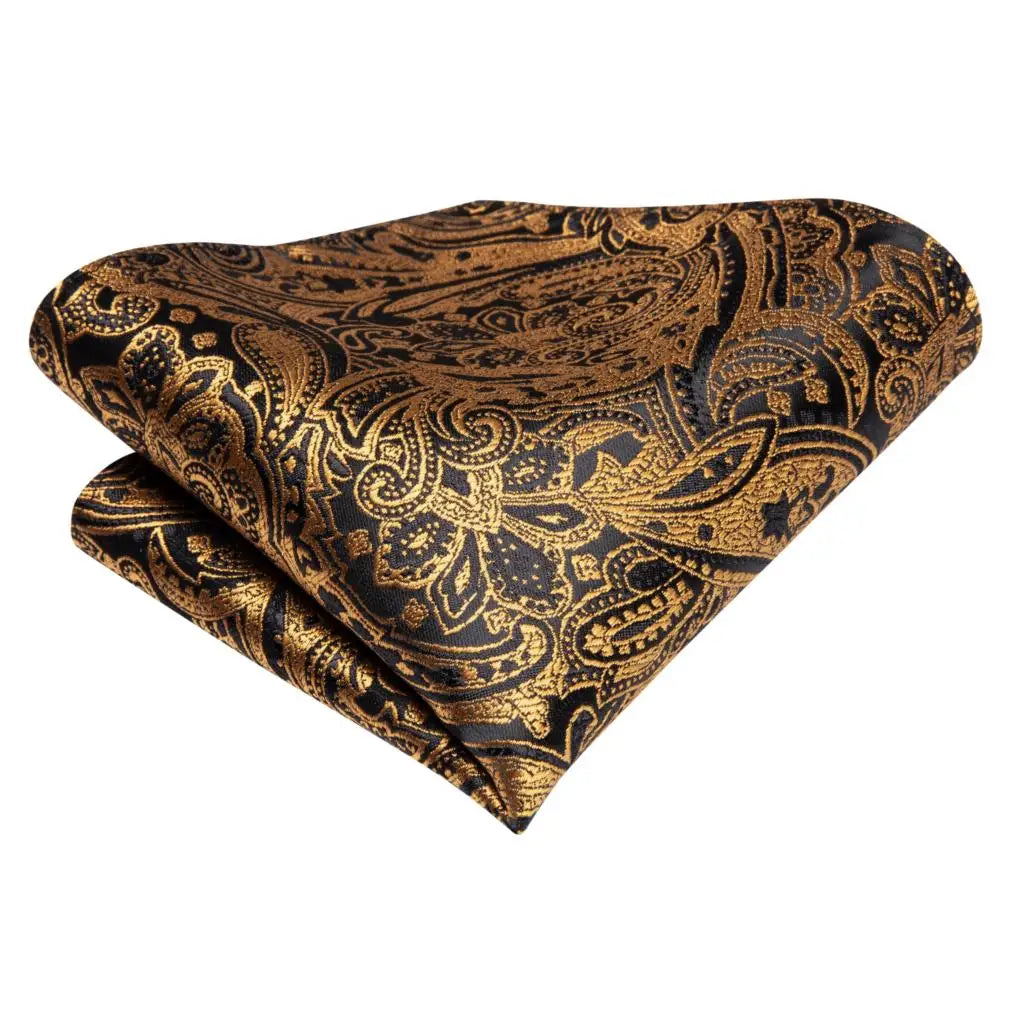 Timeless Fashion – Black Gold Paisley Striped Tie with Accessories d