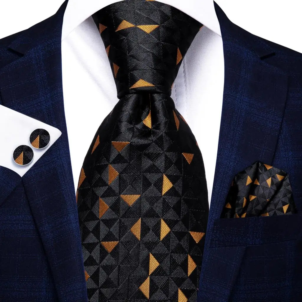 Timeless Fashion – Black Gold Paisley Striped Tie with Accessories k