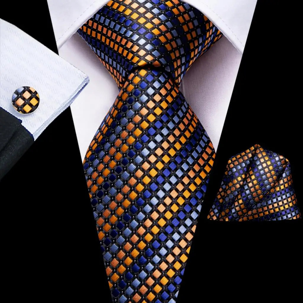Timeless Fashion – Black Gold Paisley Striped Tie with Accessories q