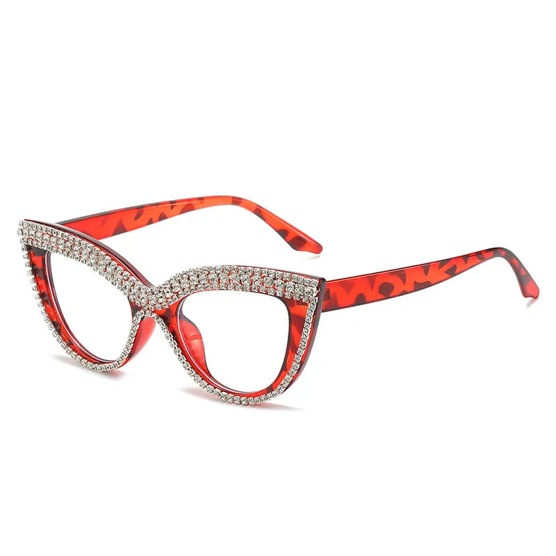 Crystal Sexy Diamond Cat Eye Glasses leopard