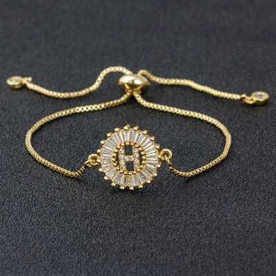 Cubic Zirconia A-Z Initial Charm Bracelet - Personalized Elegance H