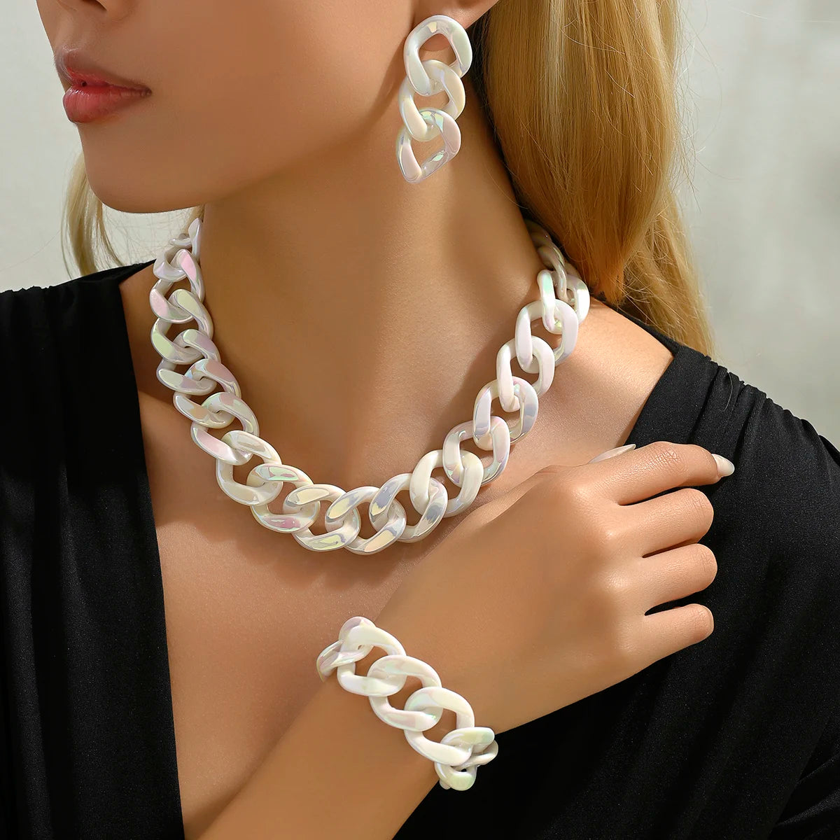 Exaggerated Fashion – Bridal Temperament Bead Jewelry Set Light Yellow Color