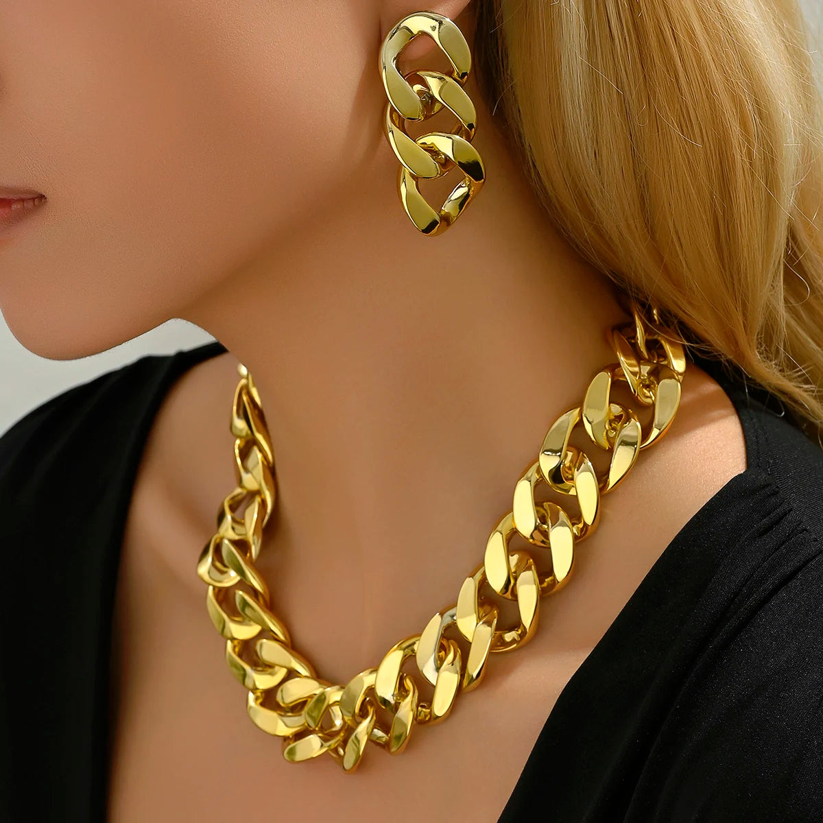 Exaggerated Fashion – Bridal Temperament Bead Jewelry Set Pure Gold Color