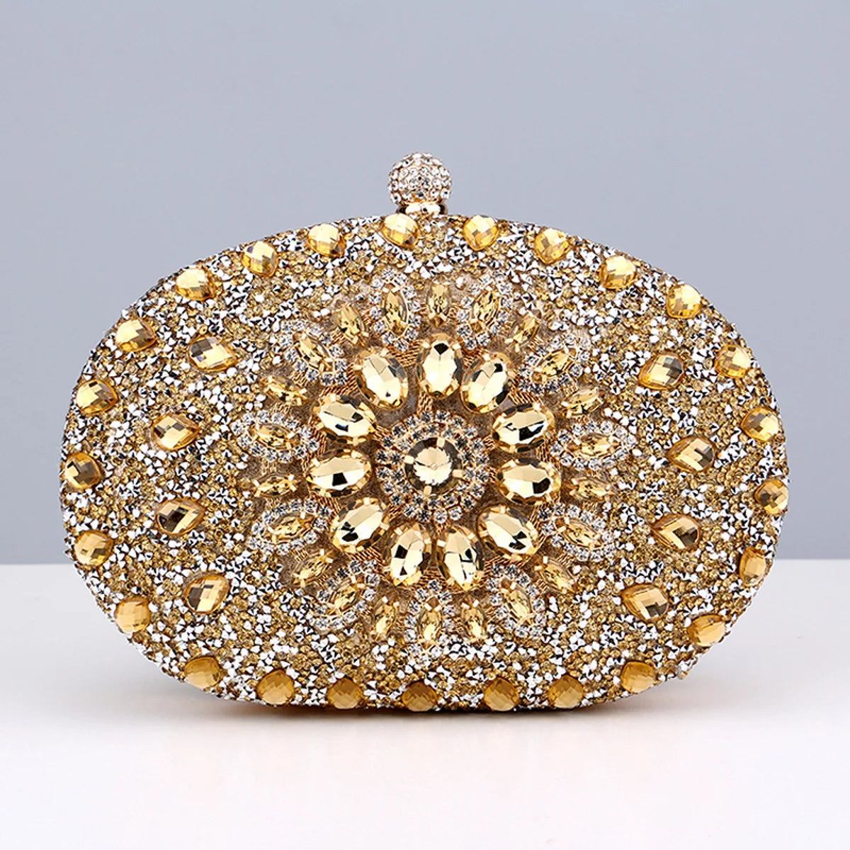 Flower Rhinestones Evening Bags gold
