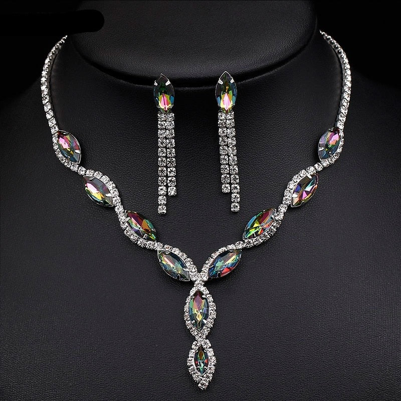 Rainbow Geometric Designs Crystal Jewelry Sets