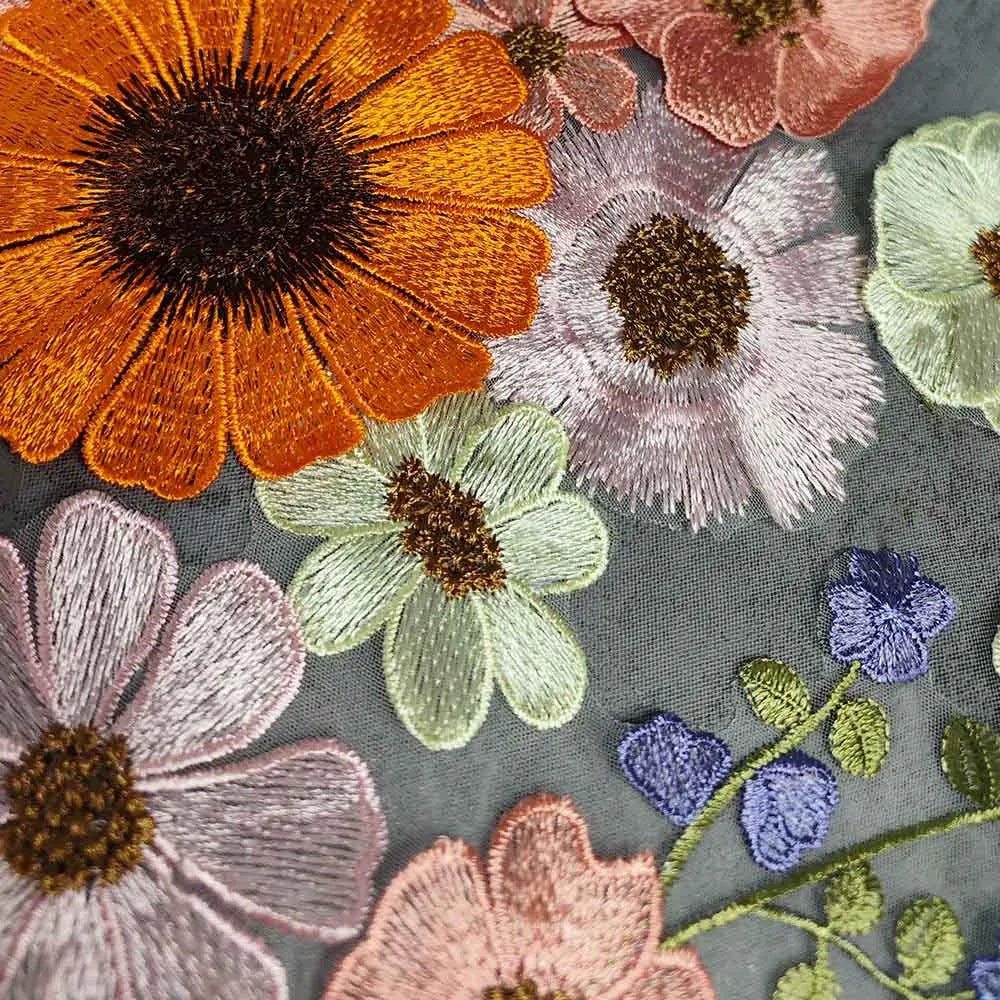 Long Bridal Floral Lace Veil colorful flower