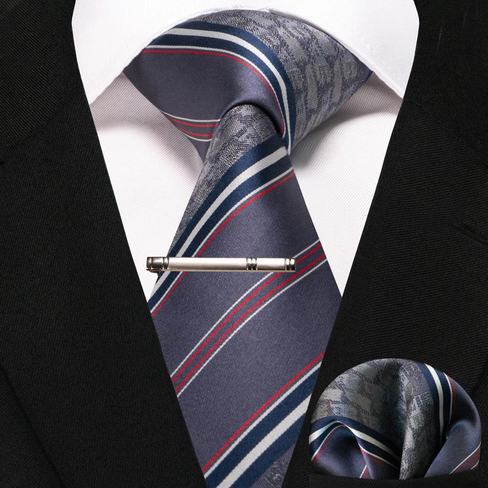 Silk paisley tie set with handkerchief and tie clip for men