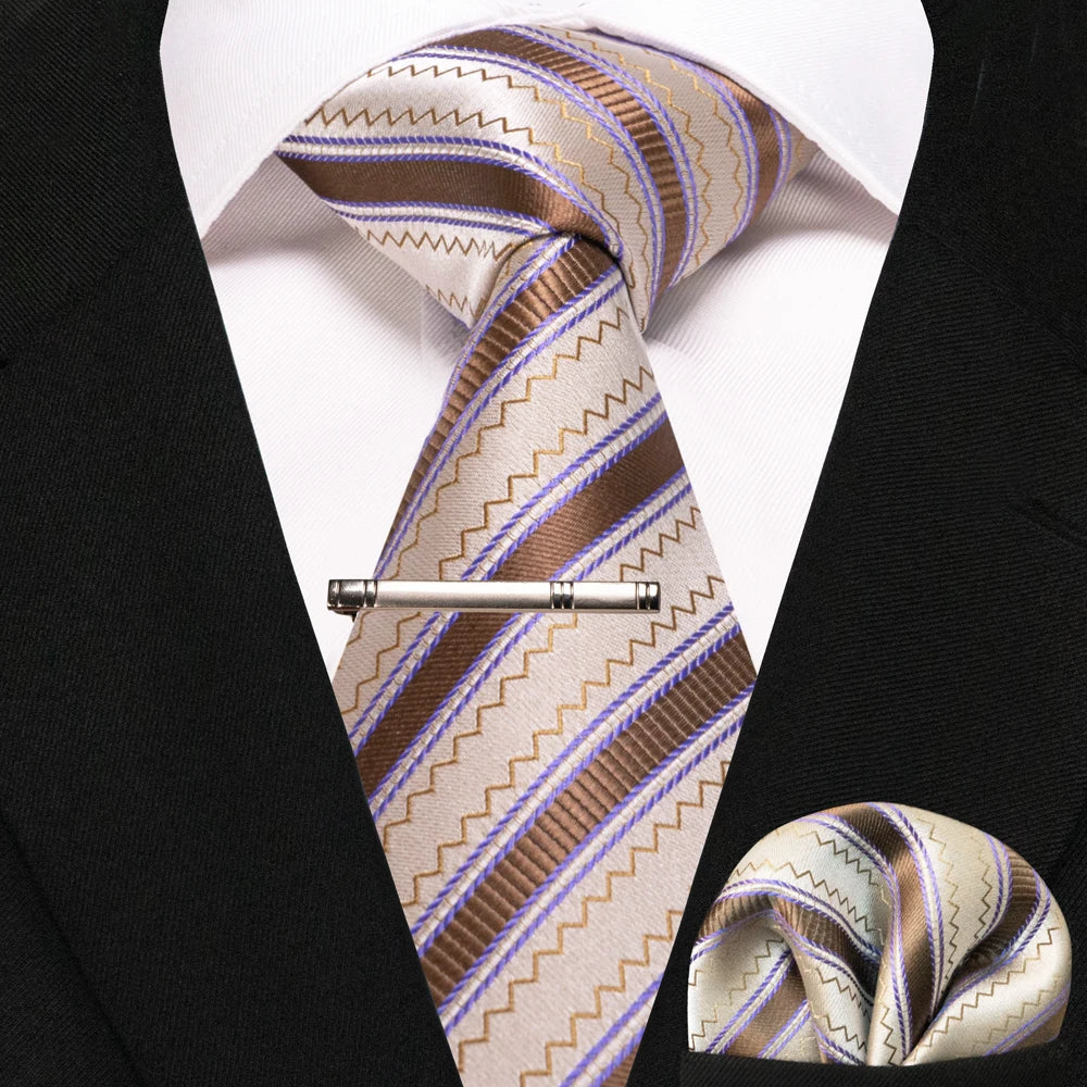 Silk paisley tie set with handkerchief and tie clip for men