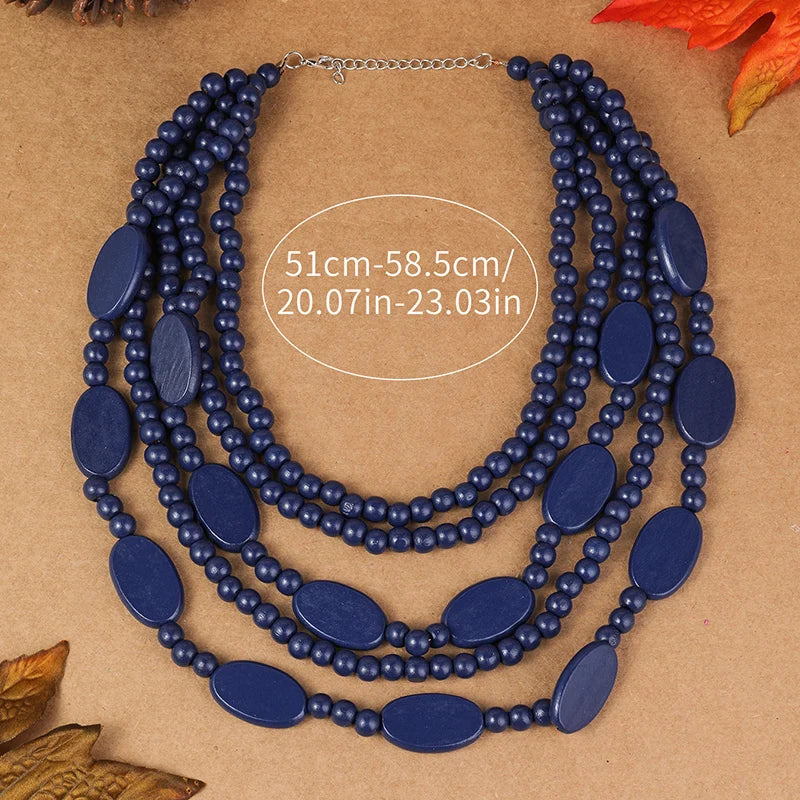 Multi Layer Beads Wood Necklace – Handmade Vintage Statement Jewelry dimension