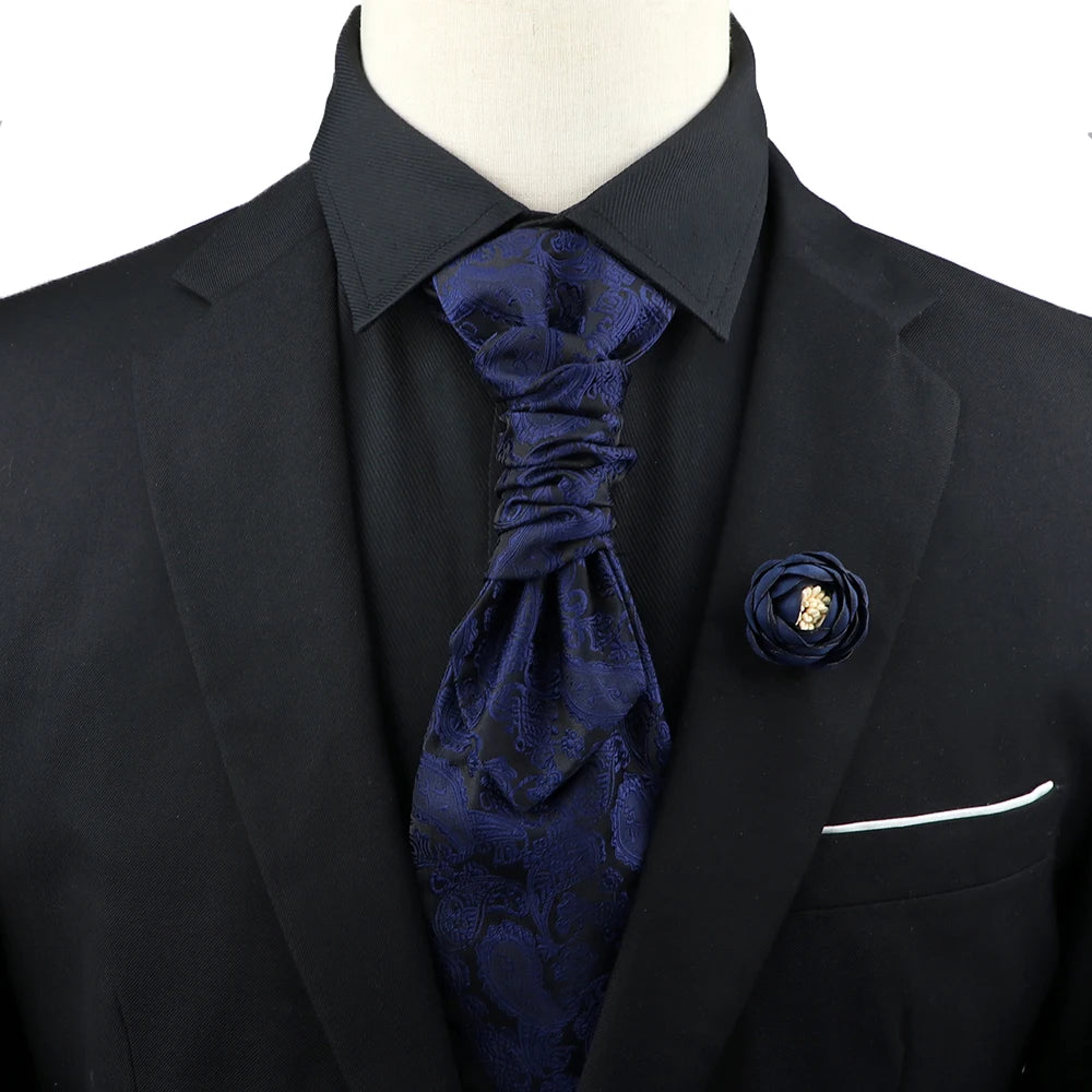 Men’s luxury paisley tie and brooch set in blue for wedding suits