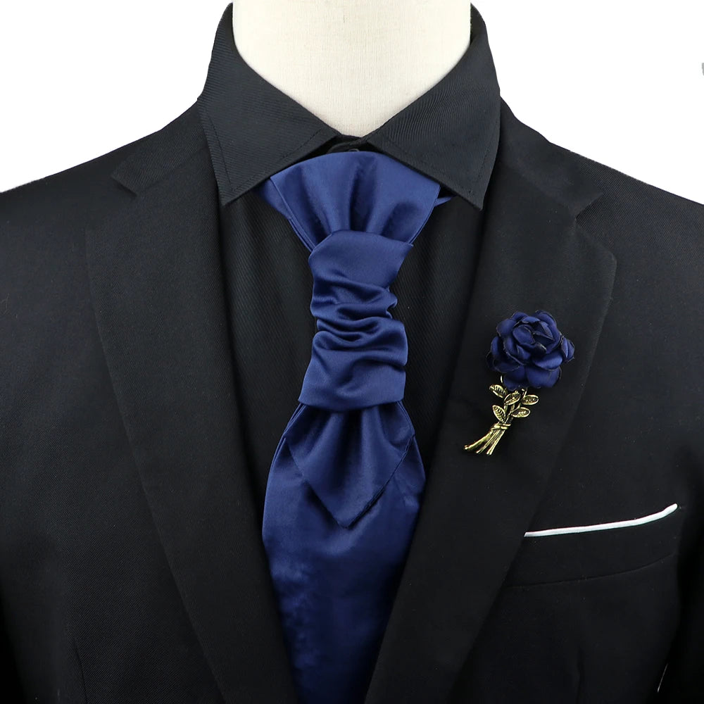 Men’s Paisley Tie & Brooch Set – Red, Black, Blue Groom Wedding Accessory
