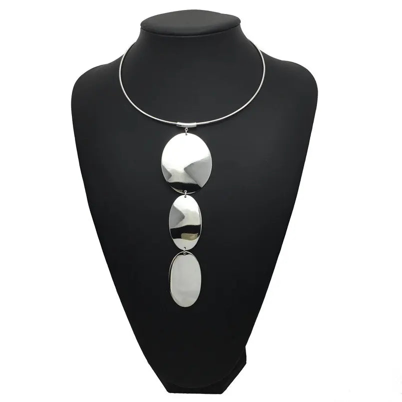 Fashion Punk Torque Choker & Long Pendant Necklace – Statement Metal Jewelry for Women Silver