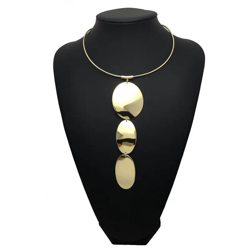 Fashion Punk Torque Choker & Long Pendant Necklace – Statement Metal Jewelry for Women Gold