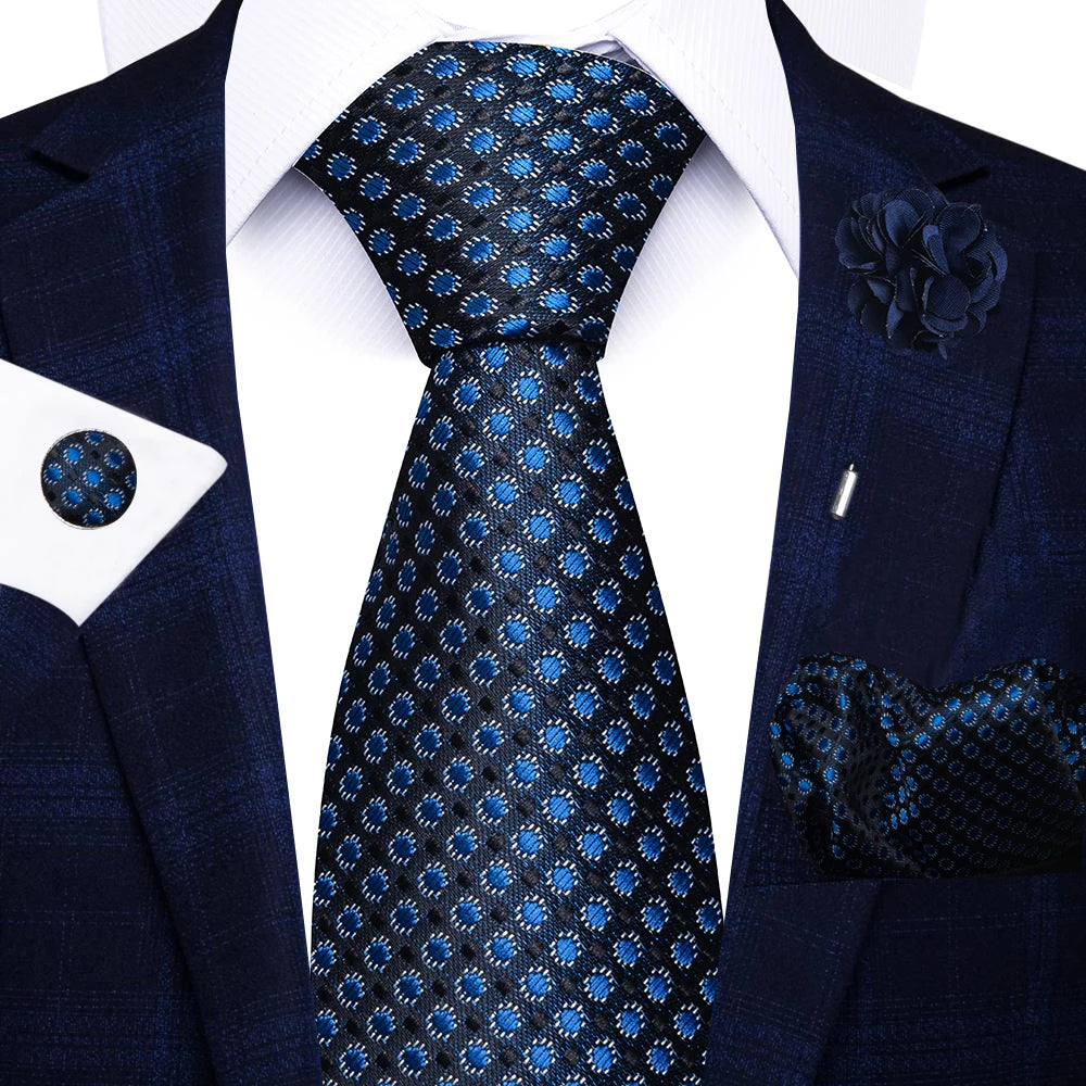 Men’s red striped tie set with handkerchief, cufflinks, and pin for wedding or formal suit