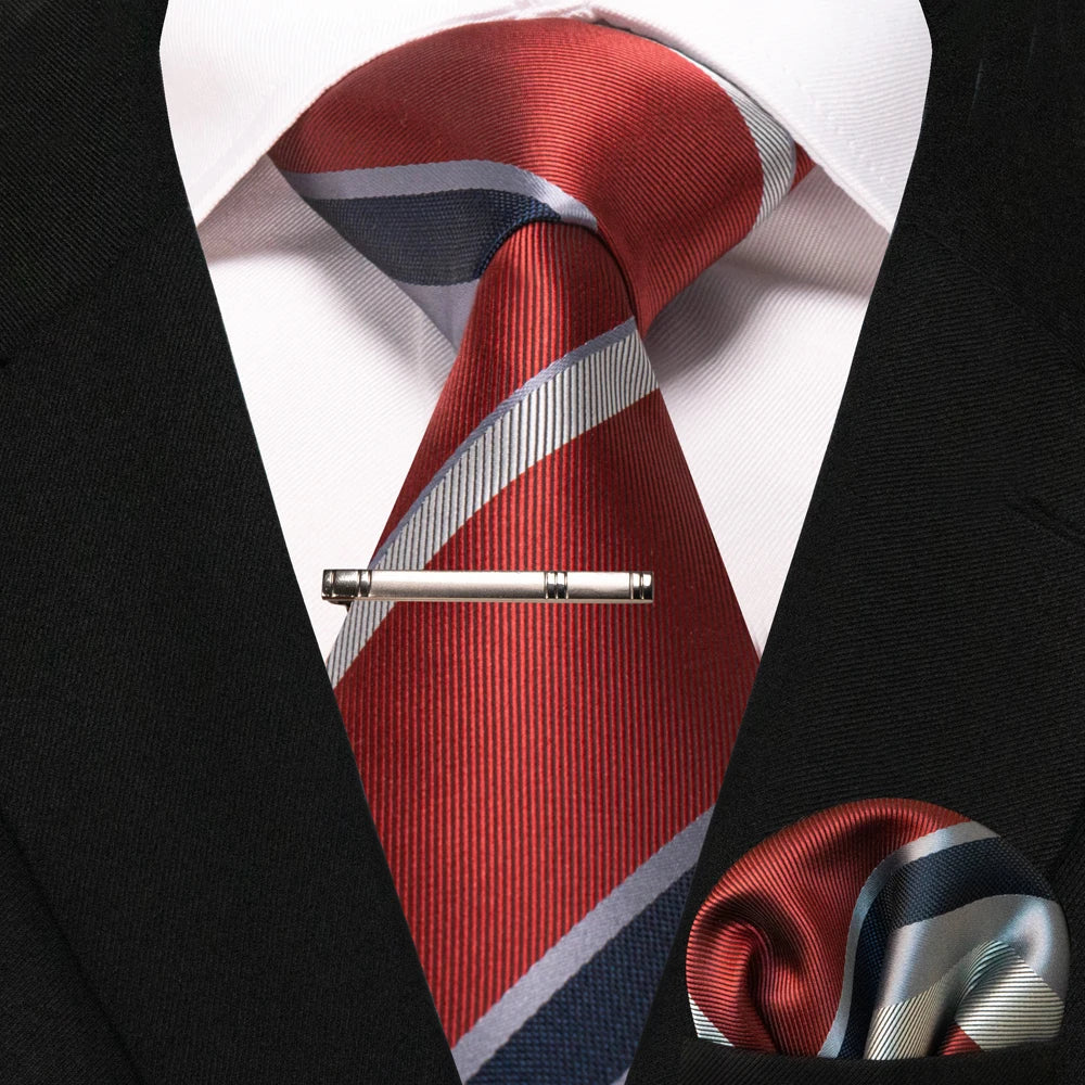 Silk paisley tie set with handkerchief and tie clip for men