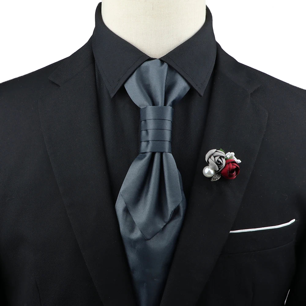 Men’s Paisley Tie & Brooch Set – Red, Black, Blue Groom Wedding Accessory