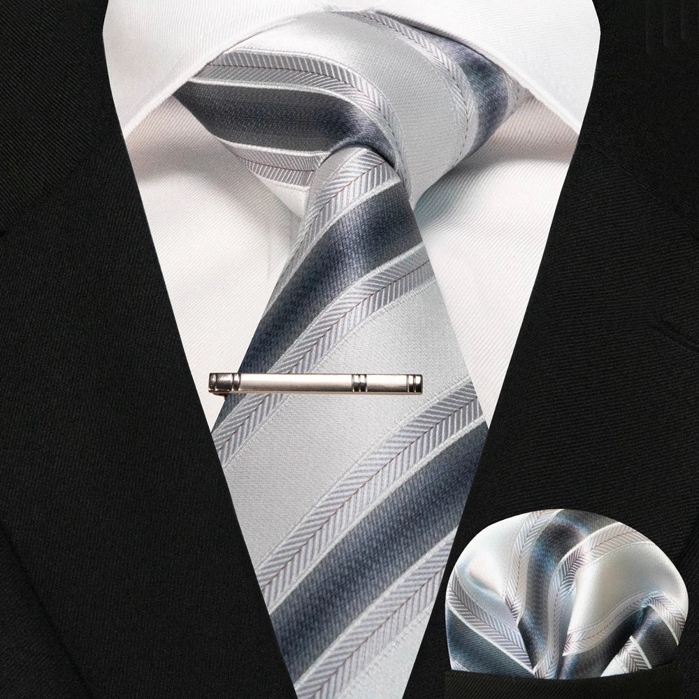 Silk paisley tie set with handkerchief and tie clip for men