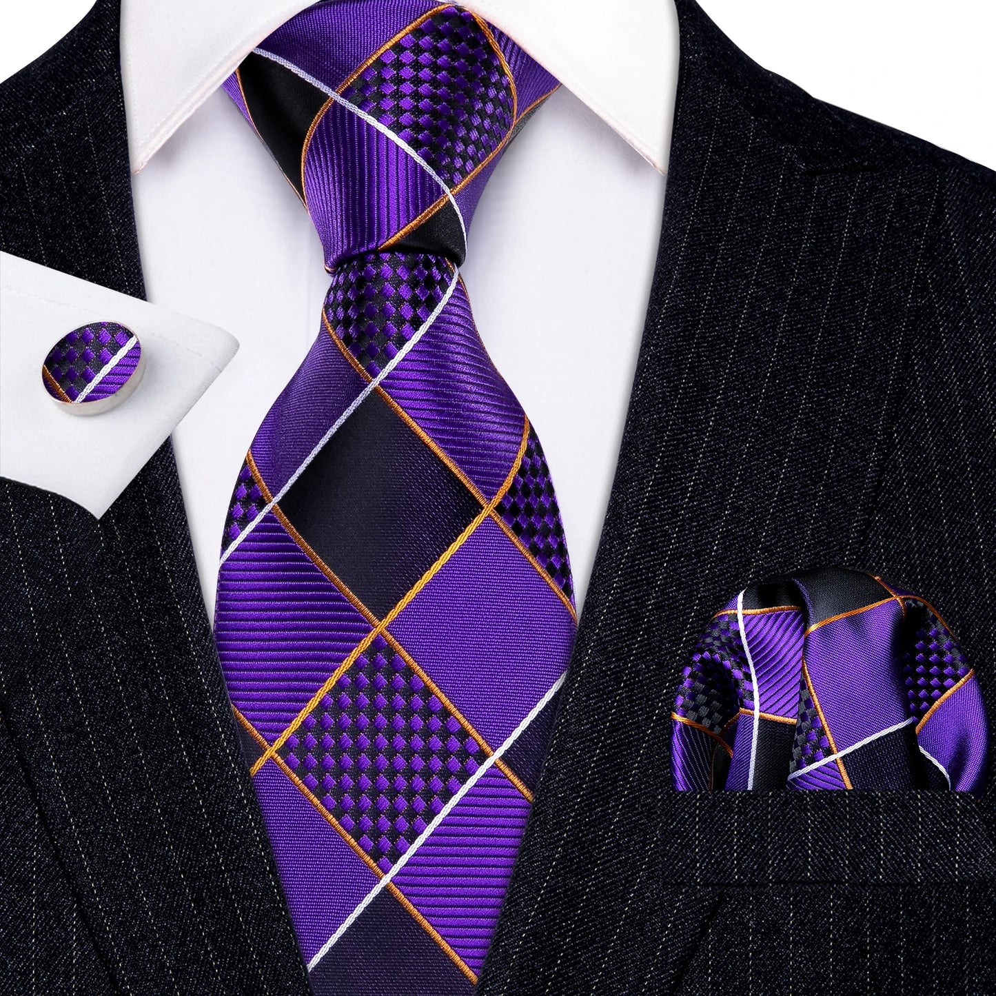 Dark Purple Plaid Tie Set