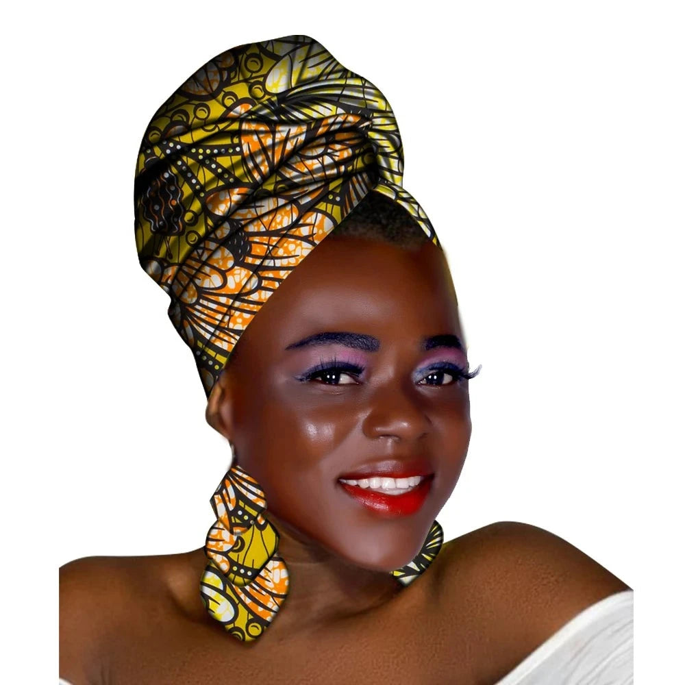 African Headscarf and Earrings Set