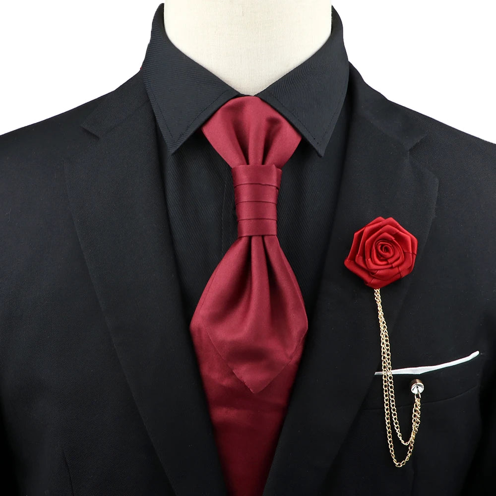 Men’s Paisley Tie & Brooch Set – Red, Black, Blue Groom Wedding Accessory