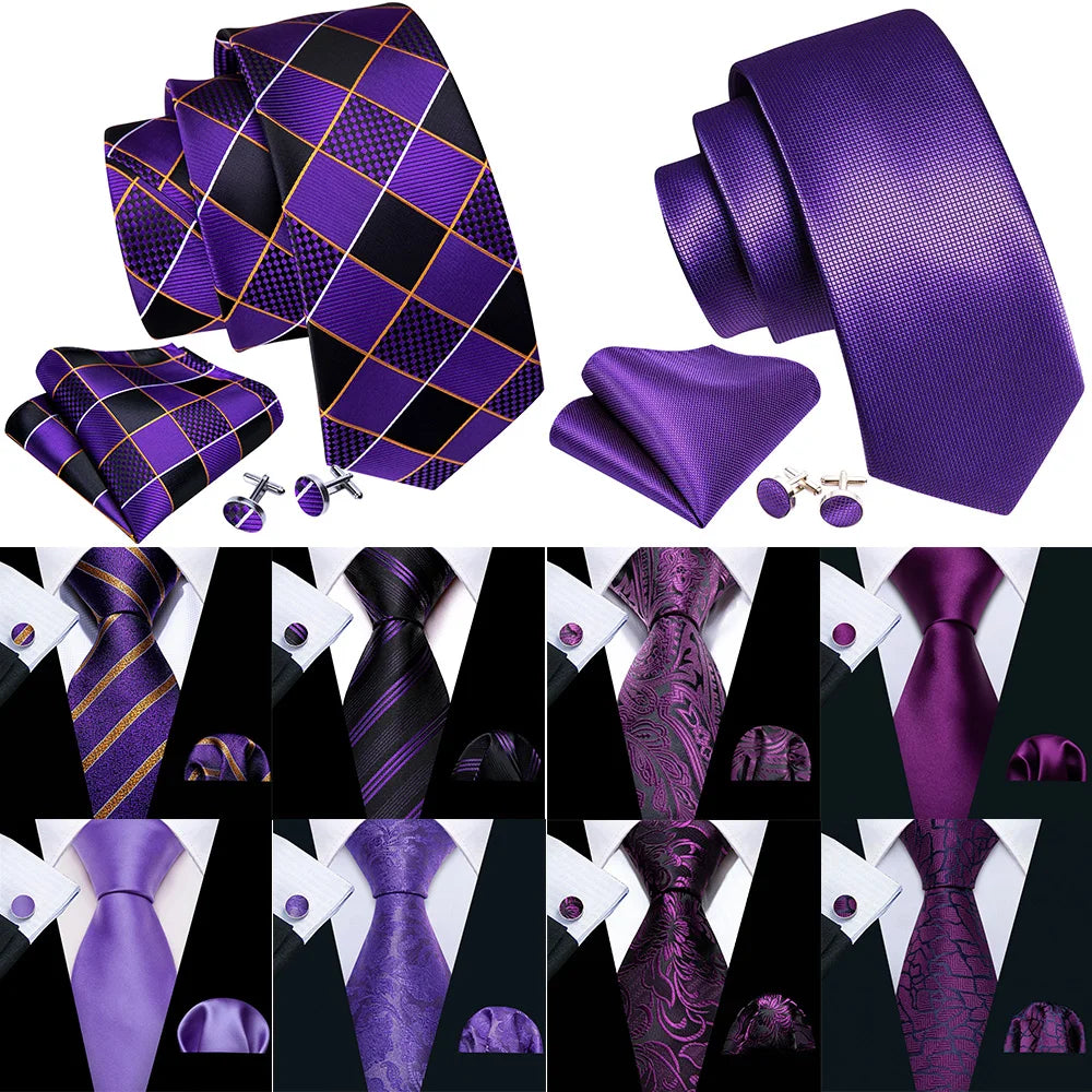 Dark Purple Plaid Tie Set