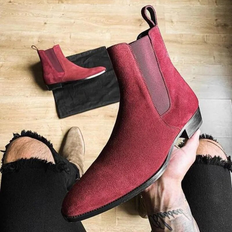 Faux Suede Cowboy Chelsea Boots