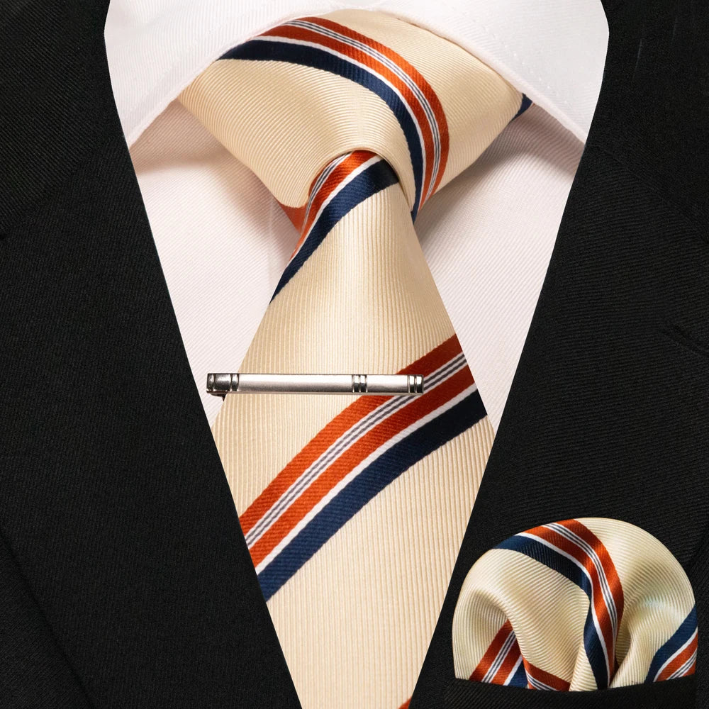 Silk paisley tie set with handkerchief and tie clip for men