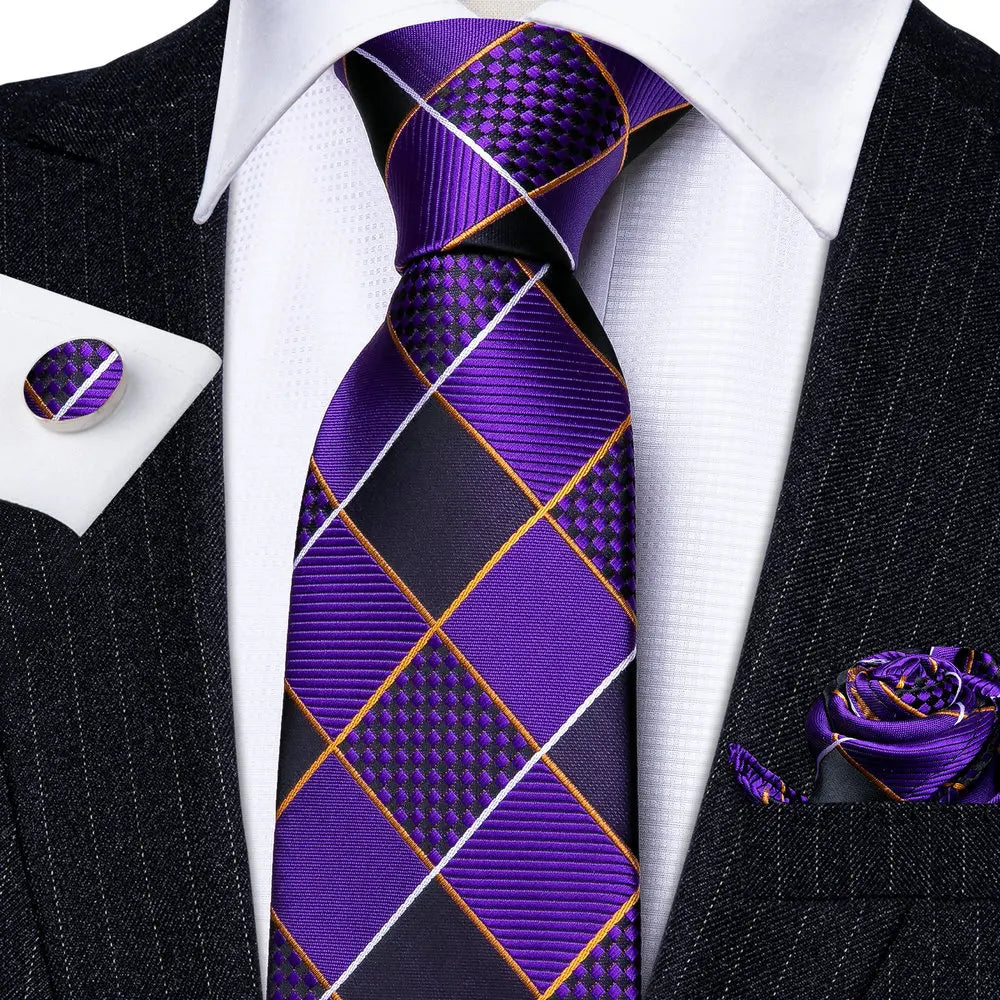Dark Purple Plaid Tie Set