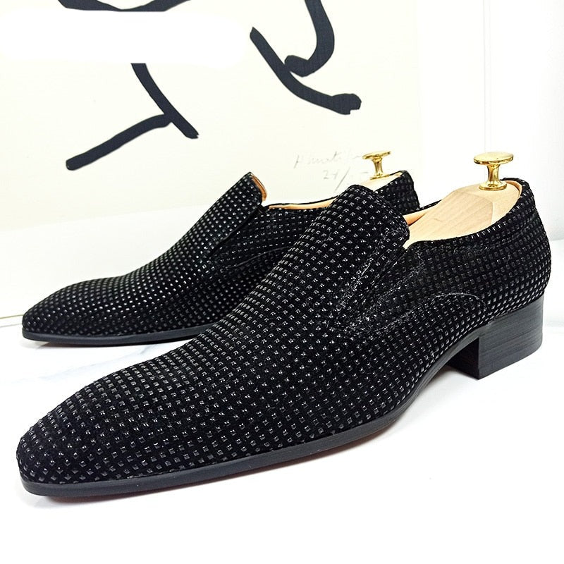 Black Rhinestones Suede Loafers