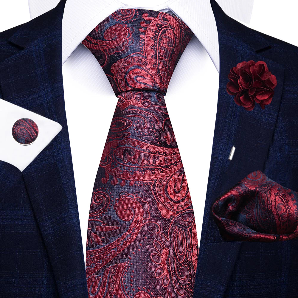 Red Stripe Tie Set for Men Formalwear