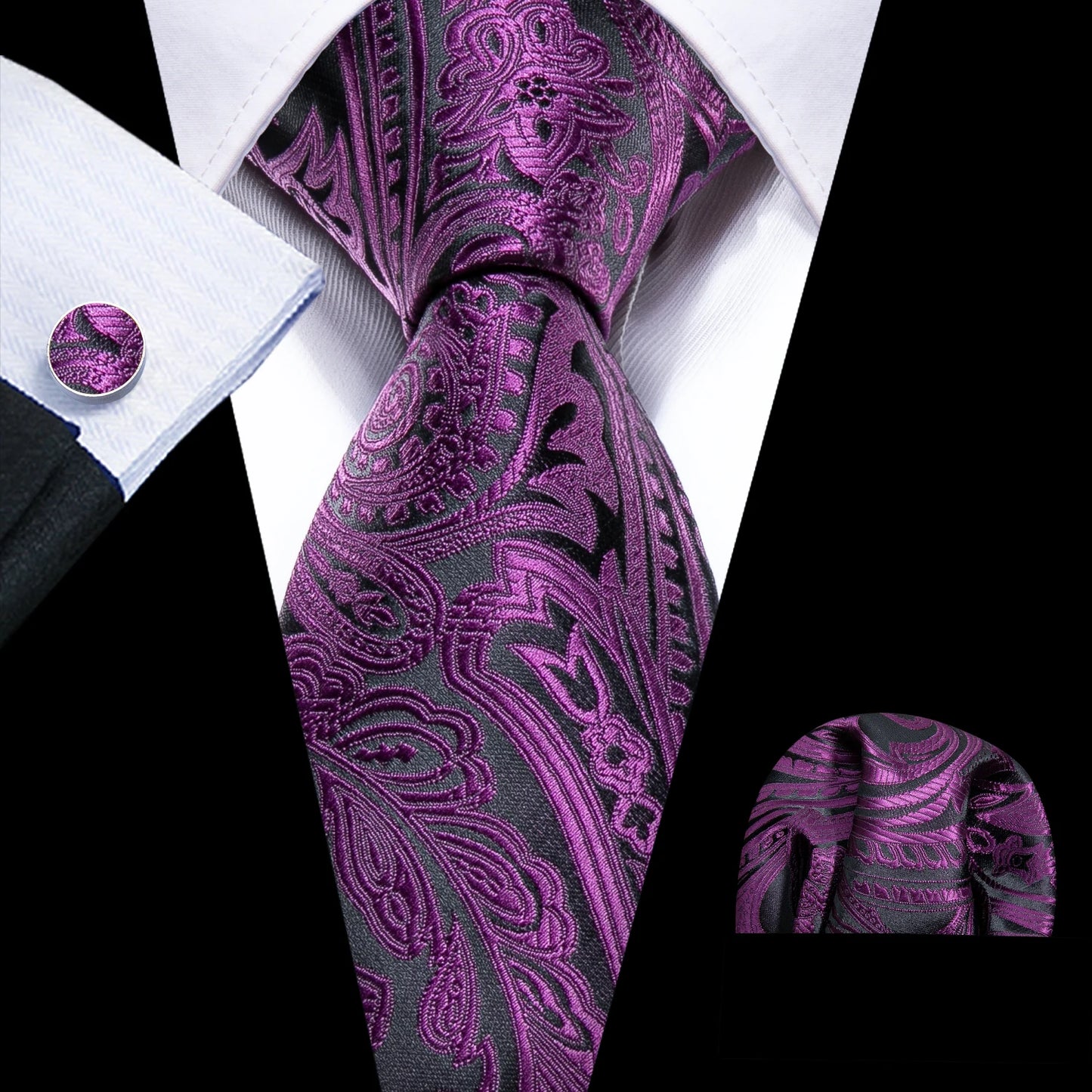 Dark Purple Plaid Tie Set