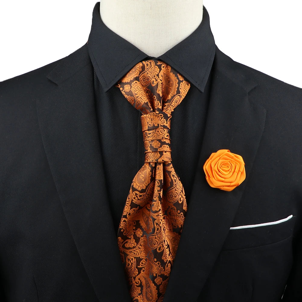 Men’s Paisley Tie & Brooch Set – Red, Black, Blue Groom Wedding Accessory