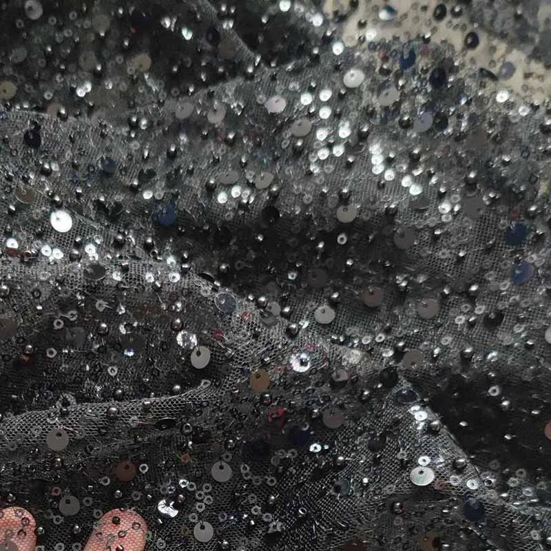 Sequins Pearls Glitter Beaded Green Single Tier 3M Bridal Veil black