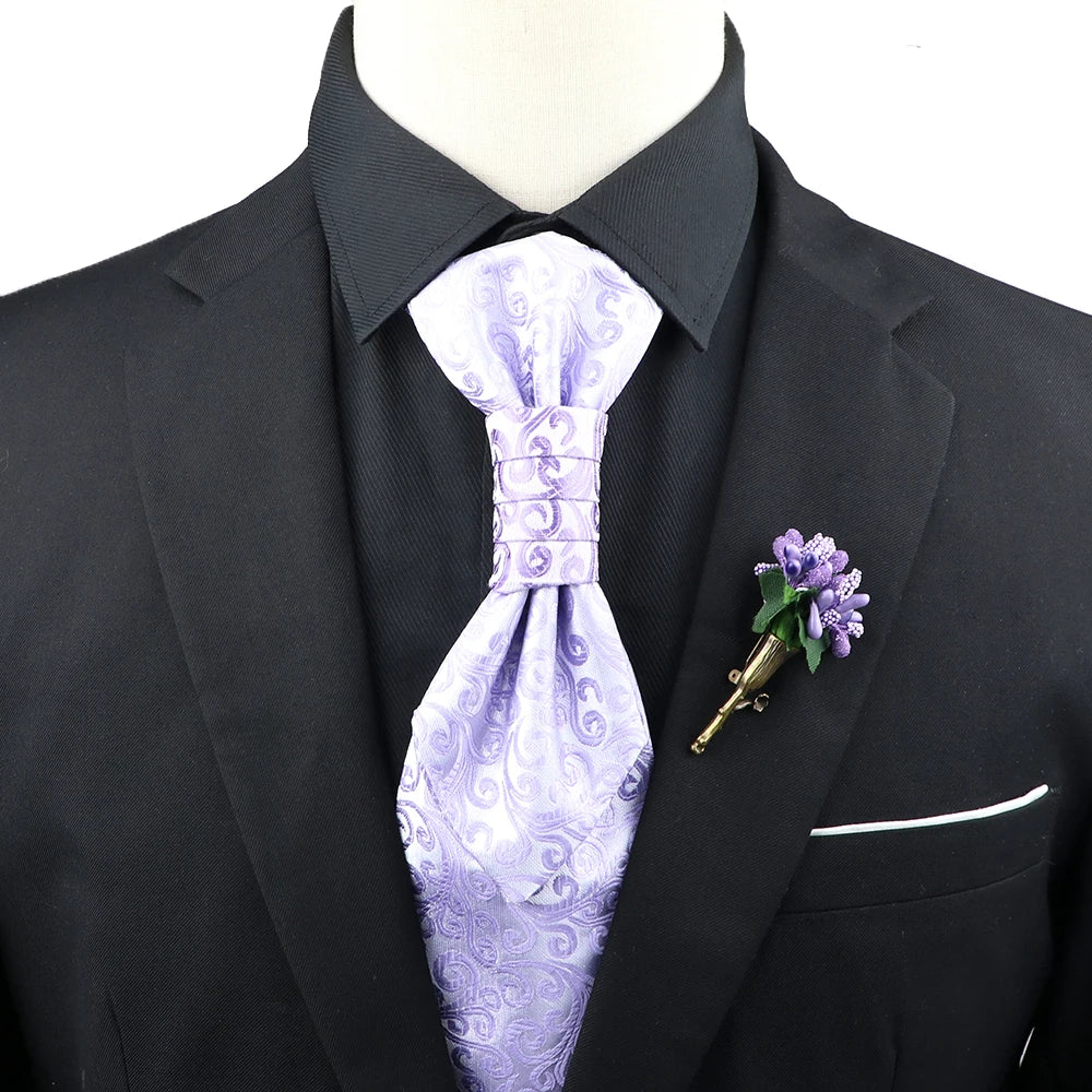 Men’s Paisley Tie & Brooch Set – Red, Black, Blue Groom Wedding Accessory