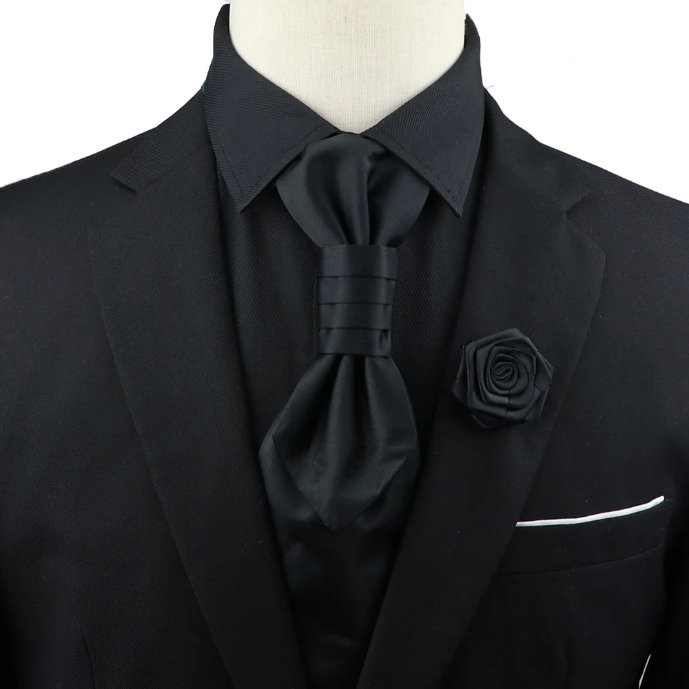 Men’s Paisley Tie & Brooch Set – Red, Black, Blue Groom Wedding Accessory