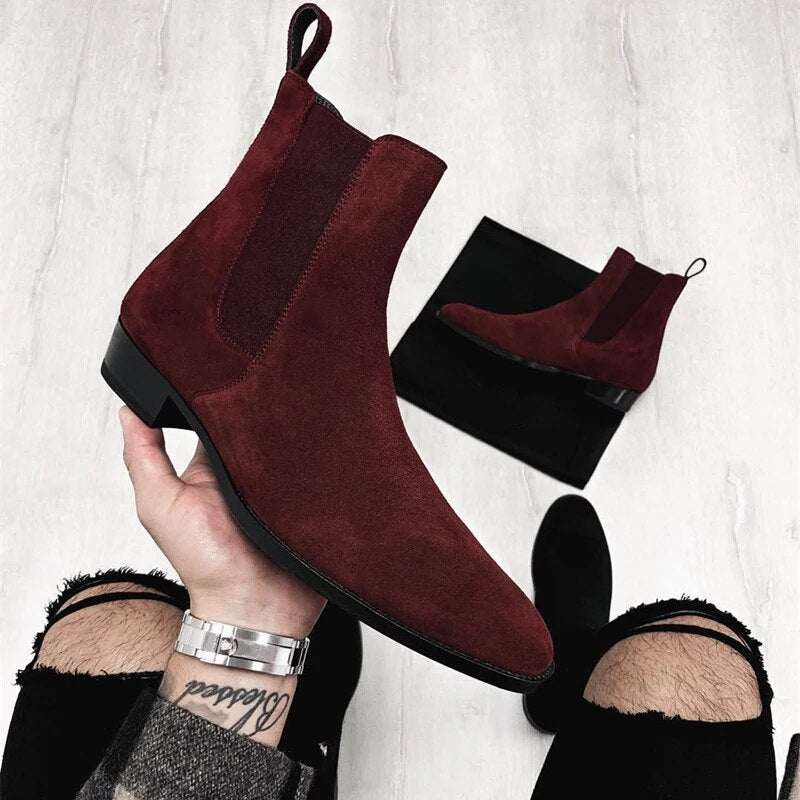 Faux Suede Cowboy Chelsea Boots
