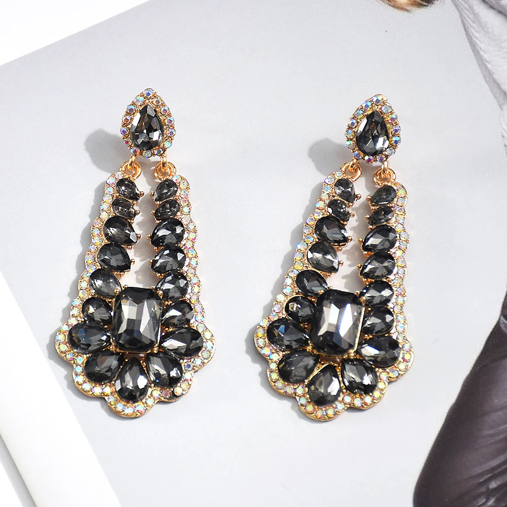 Black Trendy Vintage Rhinestone Drop Earrings