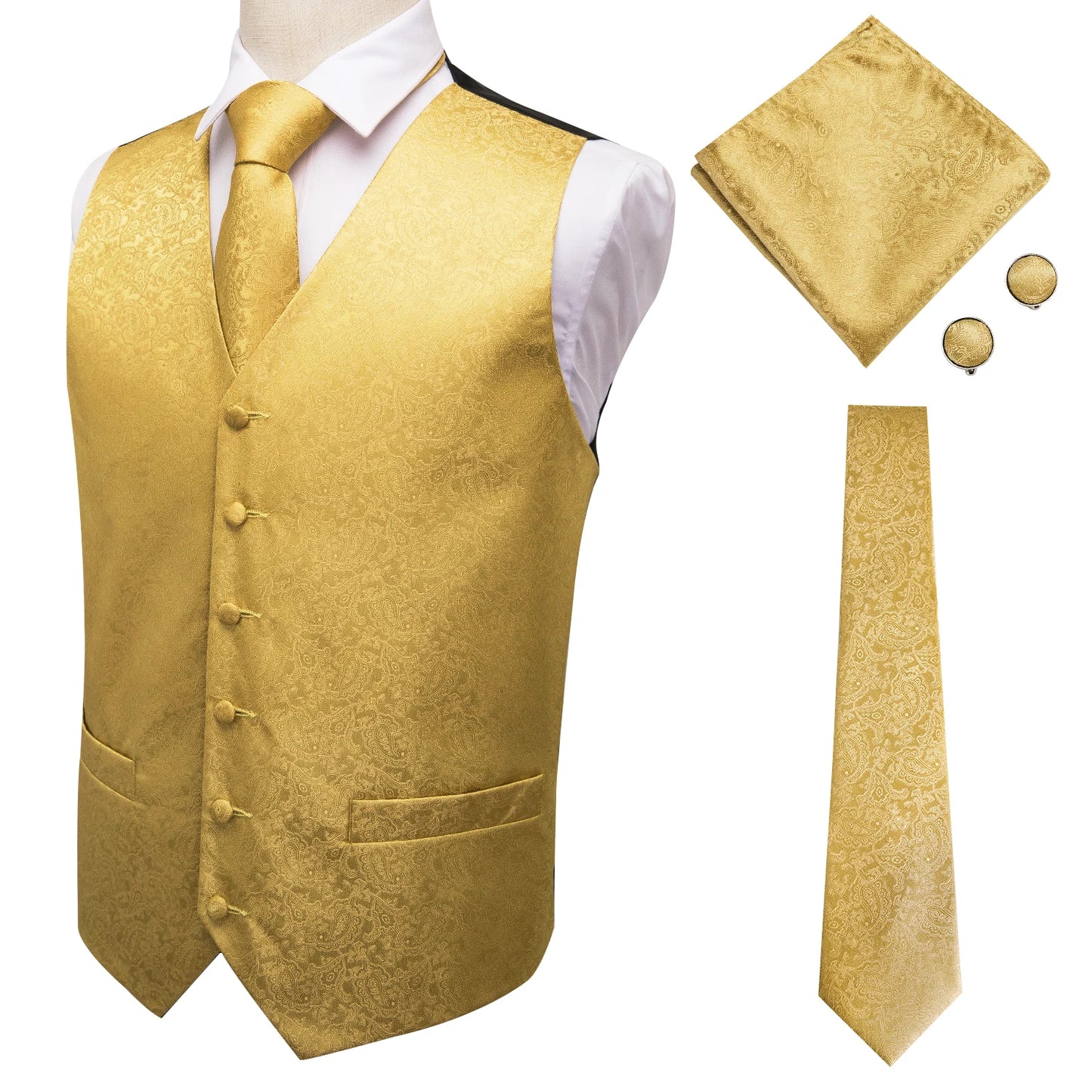 100% Silk Men's Waistcoat – Vintage Brown Paisley Formal Vest r