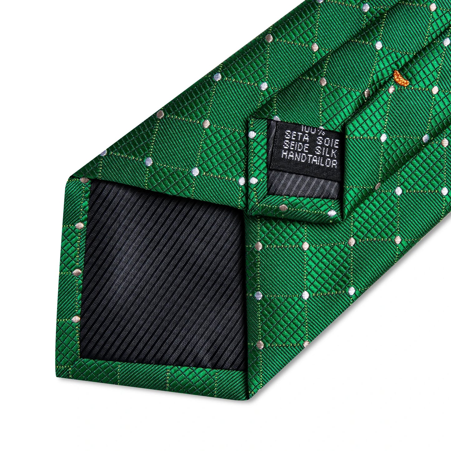 Green Plaid Silk Tie Set with Pocket Square, Cufflinks, Brooch & Ring for Men