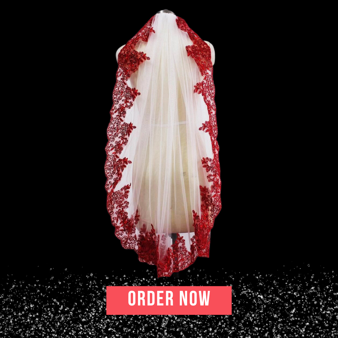 Short Red Lace Veil