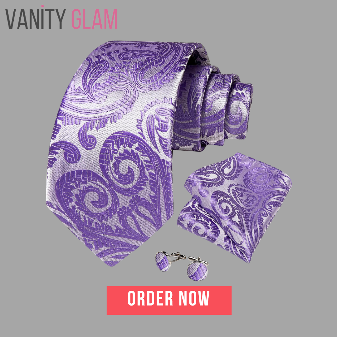 Purple Paisley 8cm Silk Tie Set