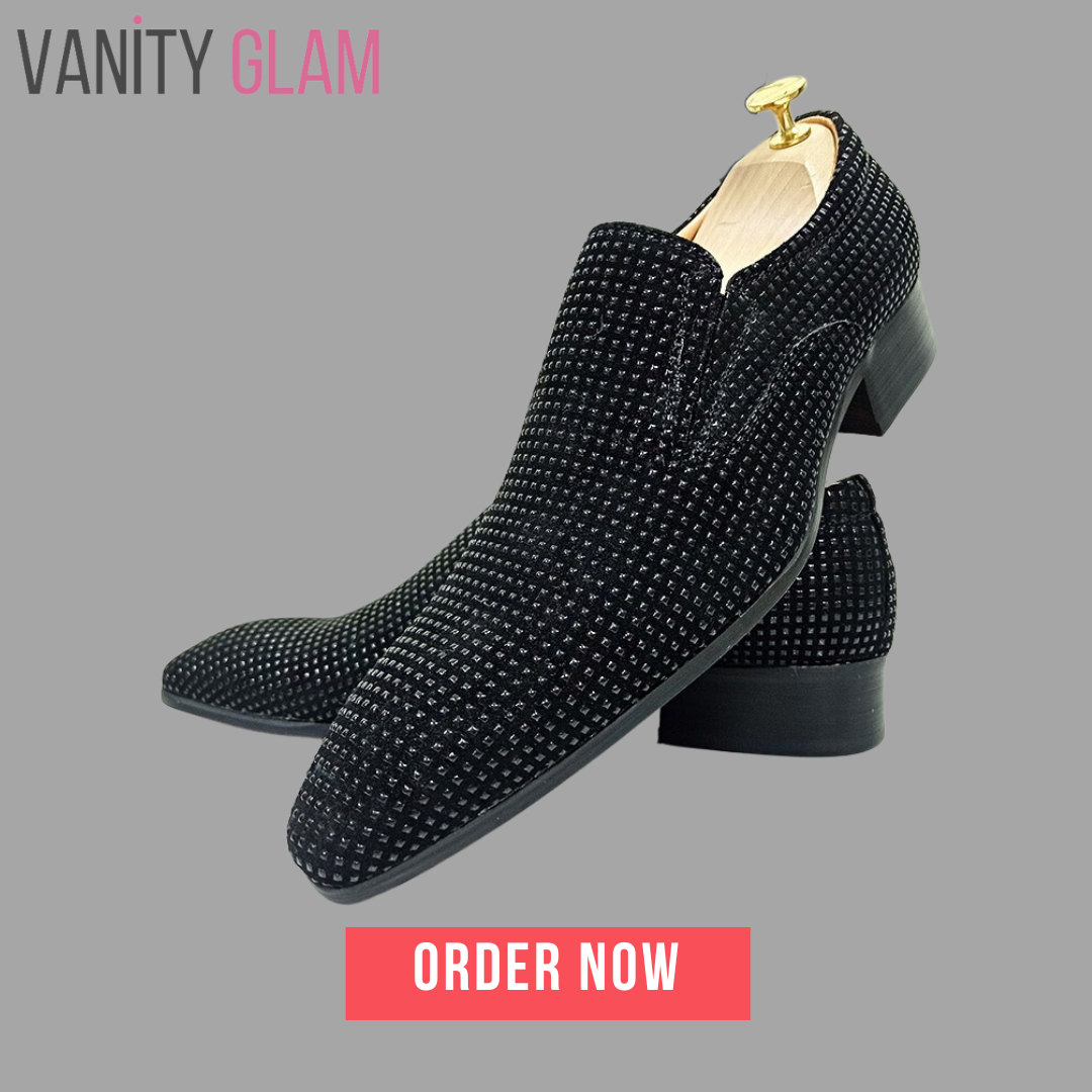 Black Rhinestones Suede Loafers