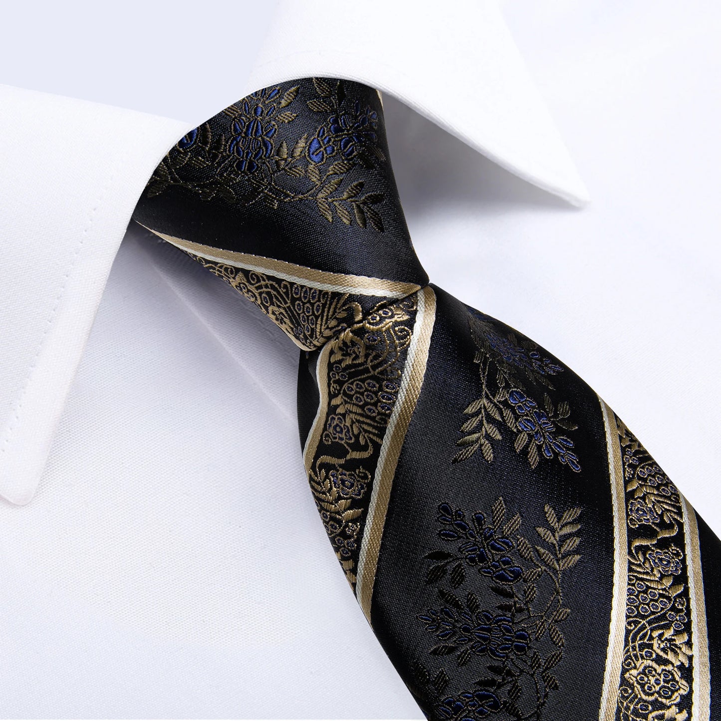 Luxury Retro Striped Floral Tie Set for Men with Clip, Cufflinks & Handkerchief