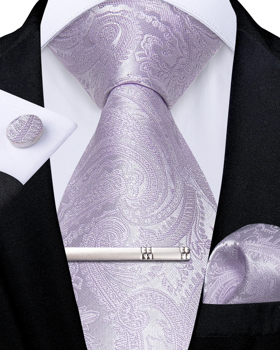 Luxury Retro Striped Floral Tie Set for Men with Clip, Cufflinks & Handkerchief