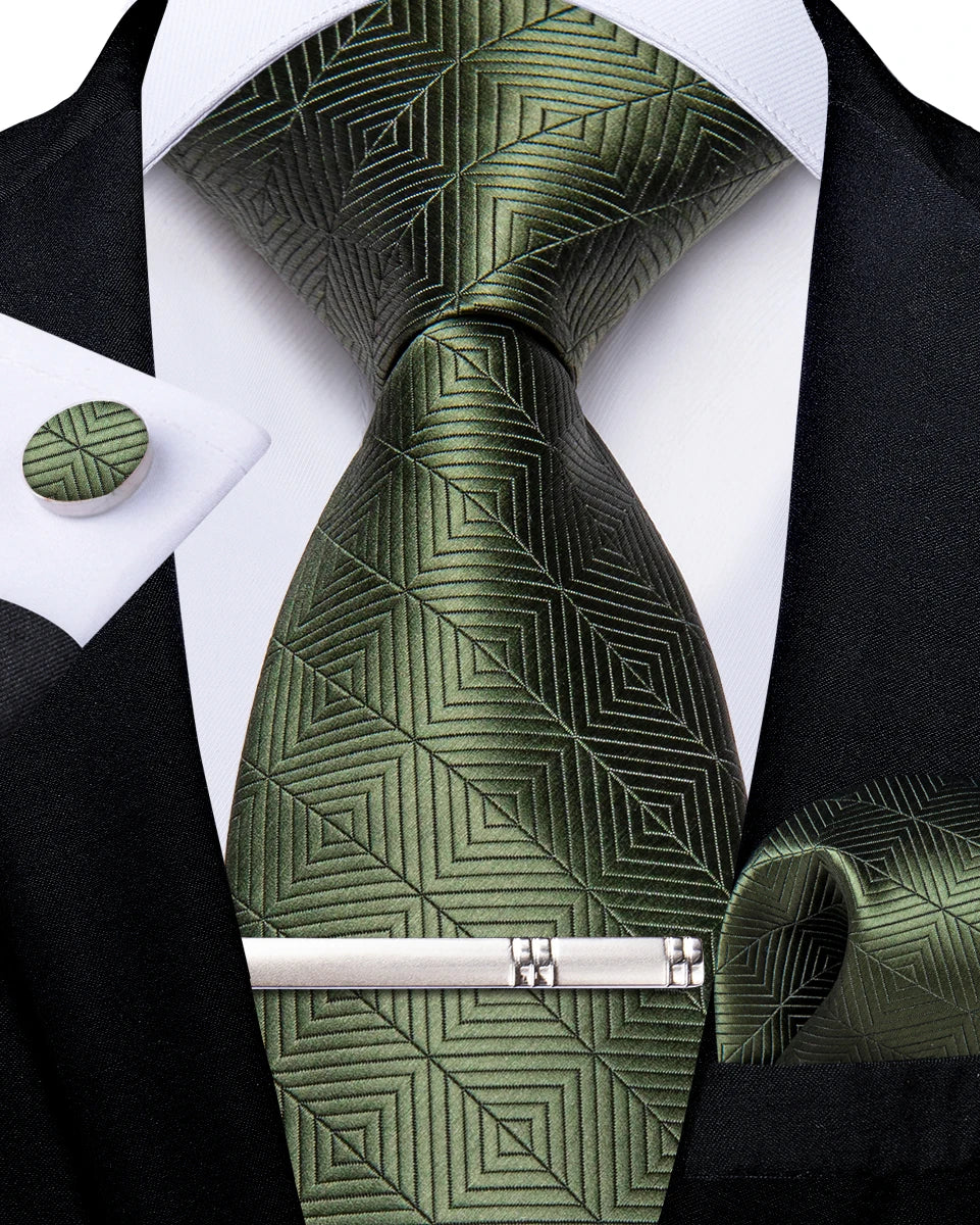Luxury Retro Striped Floral Tie Set for Men with Clip, Cufflinks & Handkerchief