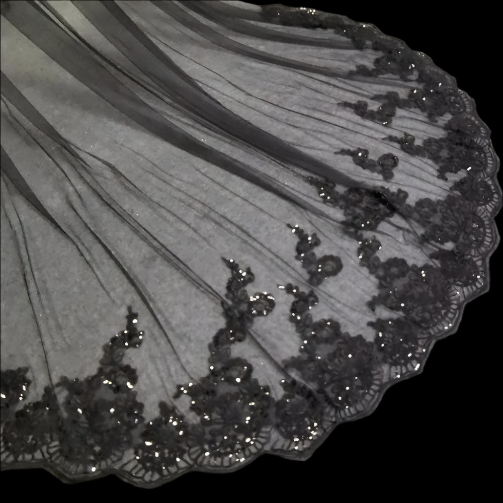 Black Long Wedding Bridal Veil Design